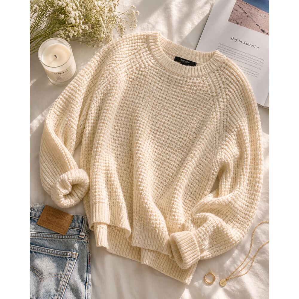 Cream Chunky Knit Sweater Cozy Minimalist Coastal Grandma Soft Texture
